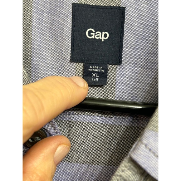 Gap Mens XL Tall Short Sleeve Button Down Shirt Blue Grey Striped Cotton Casual - Picture 4 of 5
